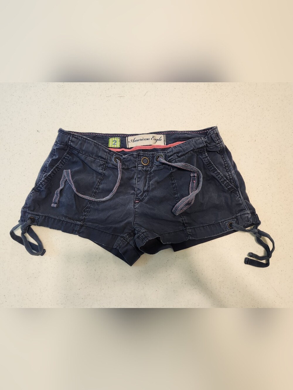 Y2k American eagle live your life Cargo  shorts blue with pink Eagle & Stitching